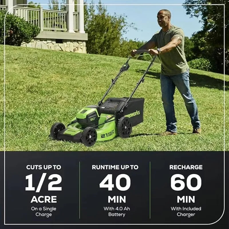 80V 21 Brushless Cordless Push Lawn Mower 4.0Ah Battery