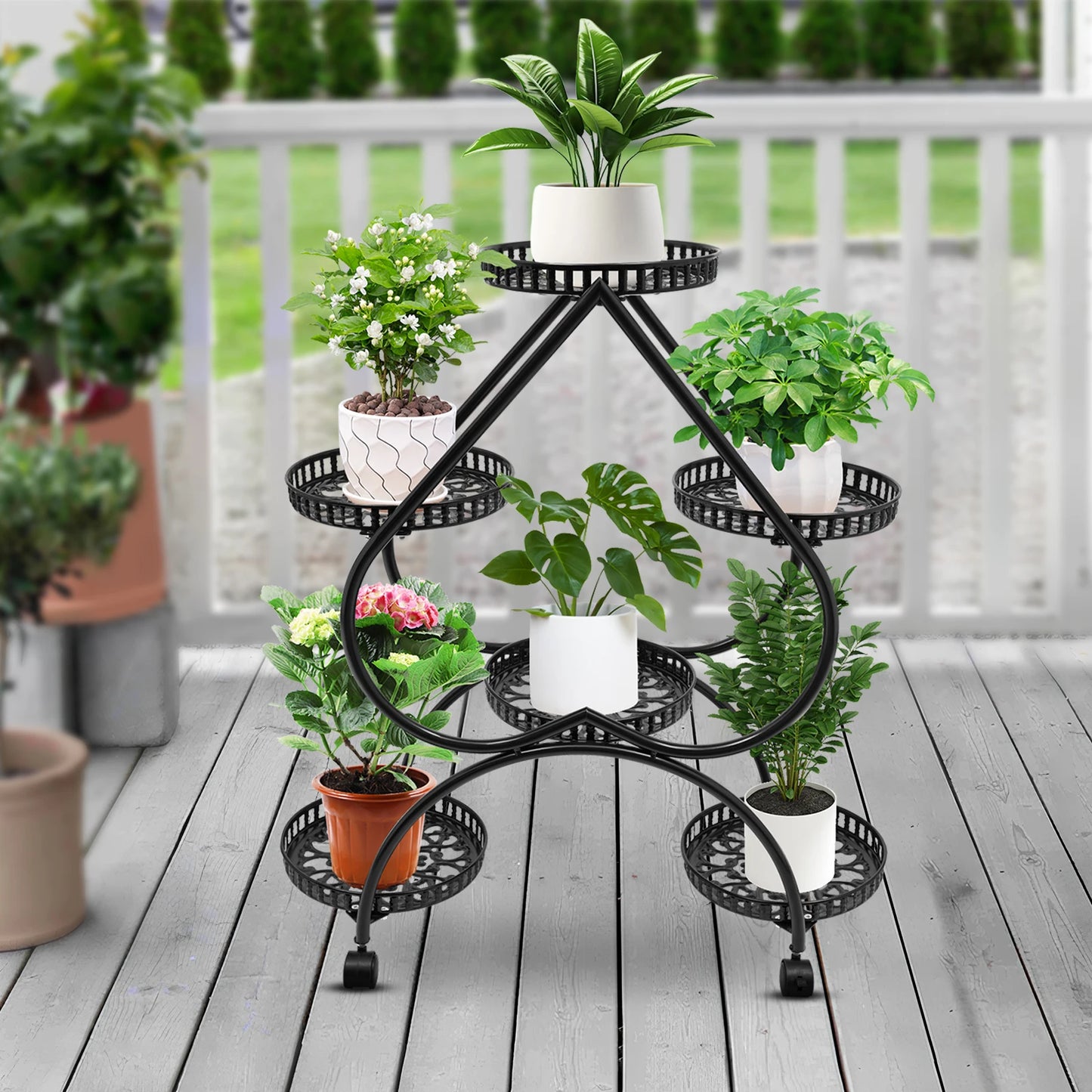 6 Potted Heart Flower Pot Stand 4 Tier Rack For Patio