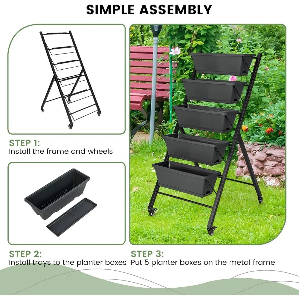 Giantex Vertical Raised Garden Bed on Wheels with 5 Containers