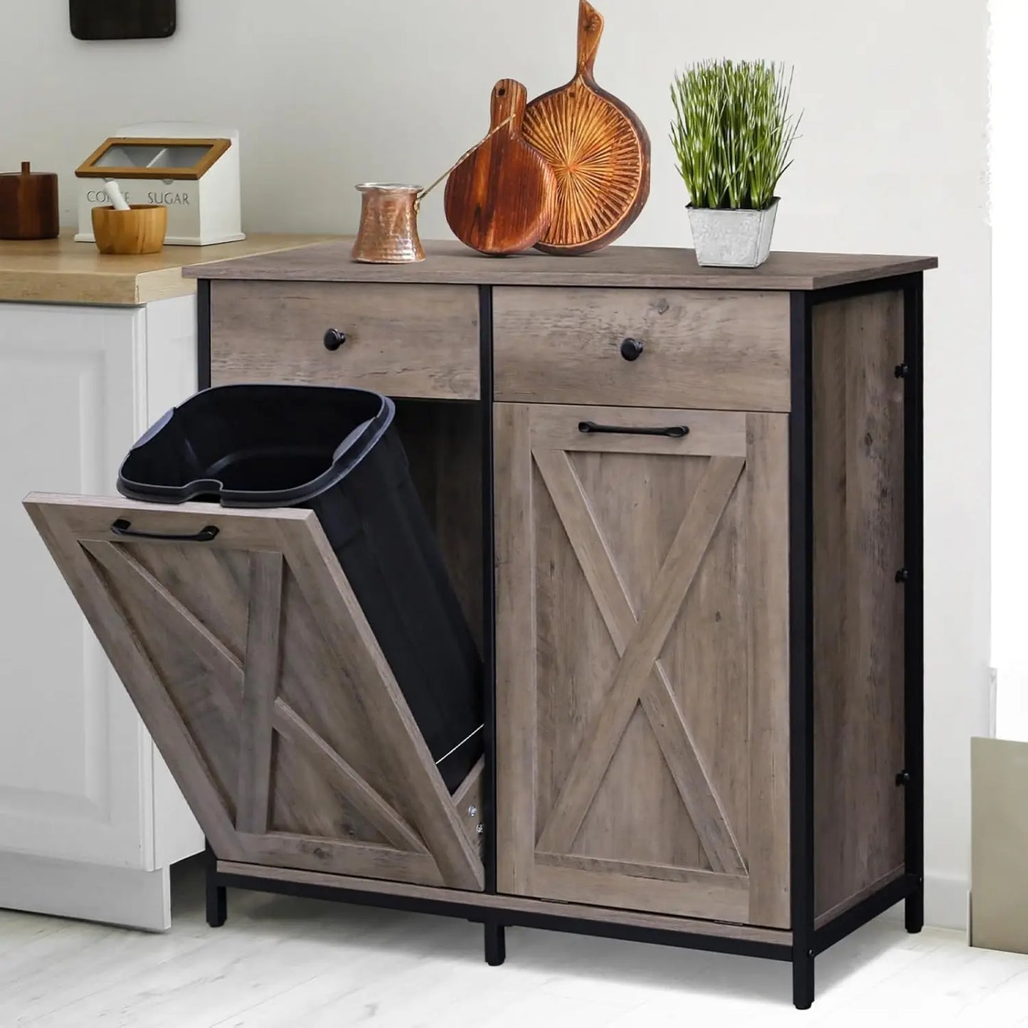 Double Tilt Out Trash Cabinet Pet Proof Hidden Drawer Kitchen