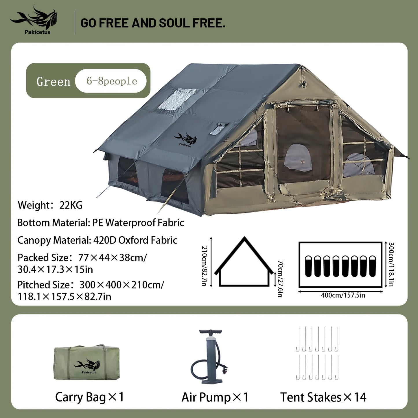 Pakicetus Inflatable Camping Tent With Skylight And Quick Air Flow