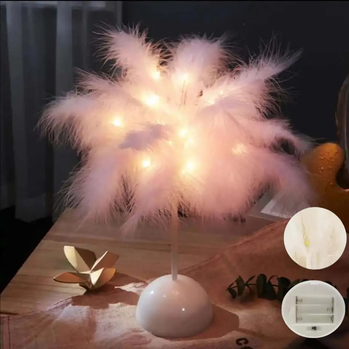Feather LED Table Lamp For Kids Battery Powered Night Light