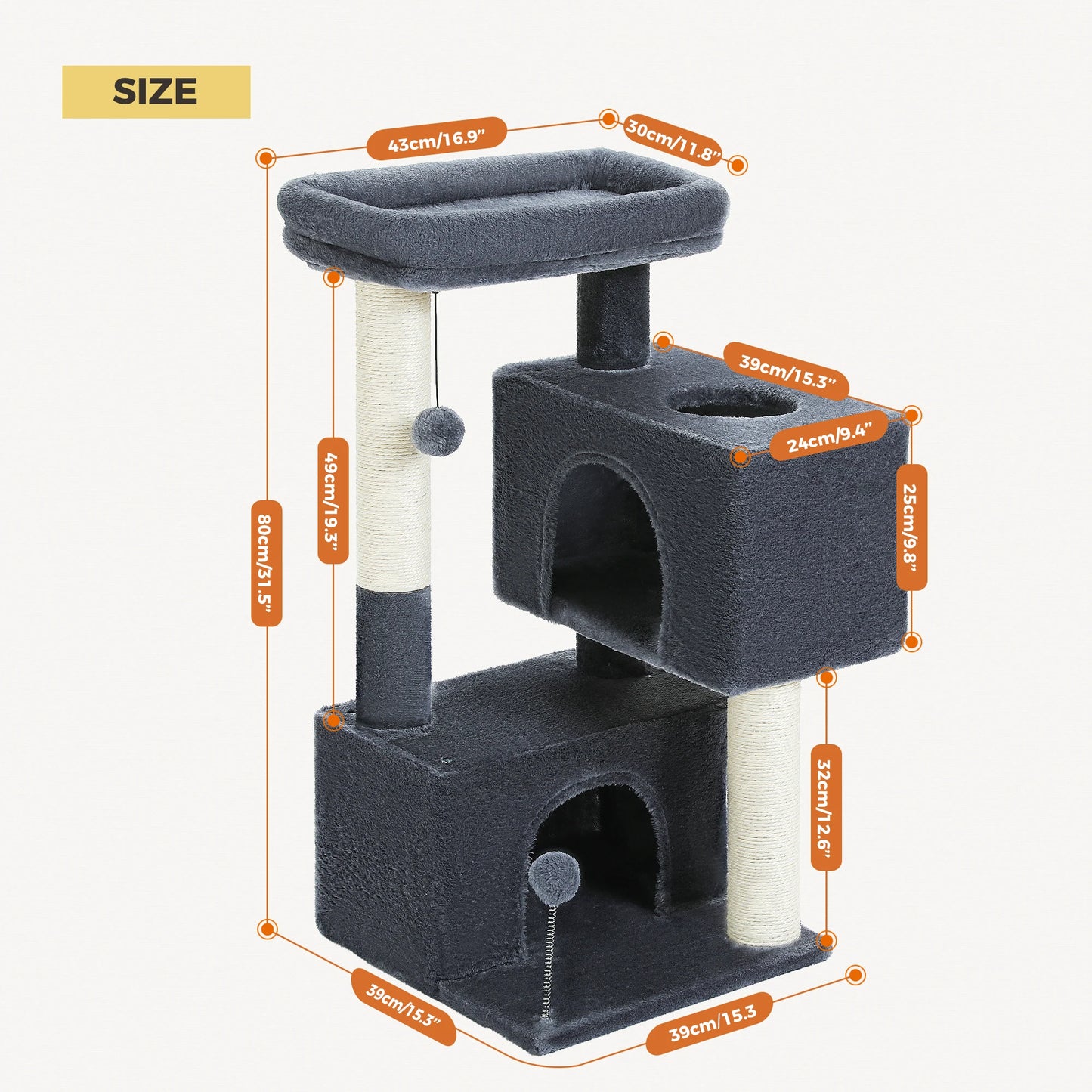 Large Multi-Level Cat Tree with Spacious Condos and Toys