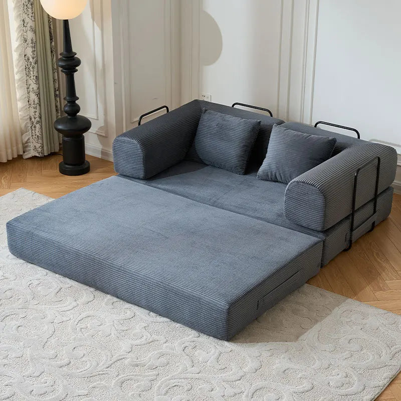 Foldable Convertible Futon Sofa Bed With L Shape Armrests