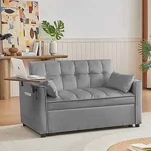 65 Inch Convertible Sleeper Sofa Bed with Chaise and USB Ports