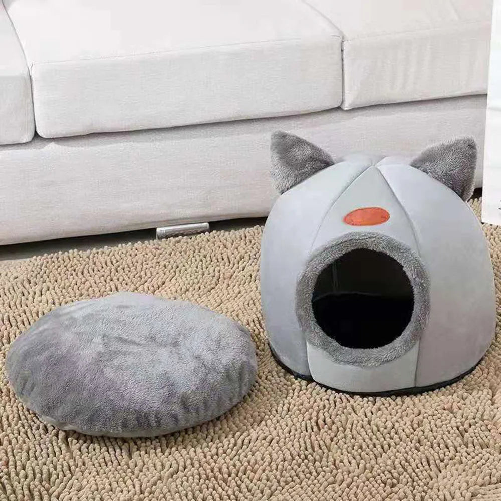 Cozy Cat Bed with Ears Plush Warmth for All Cats