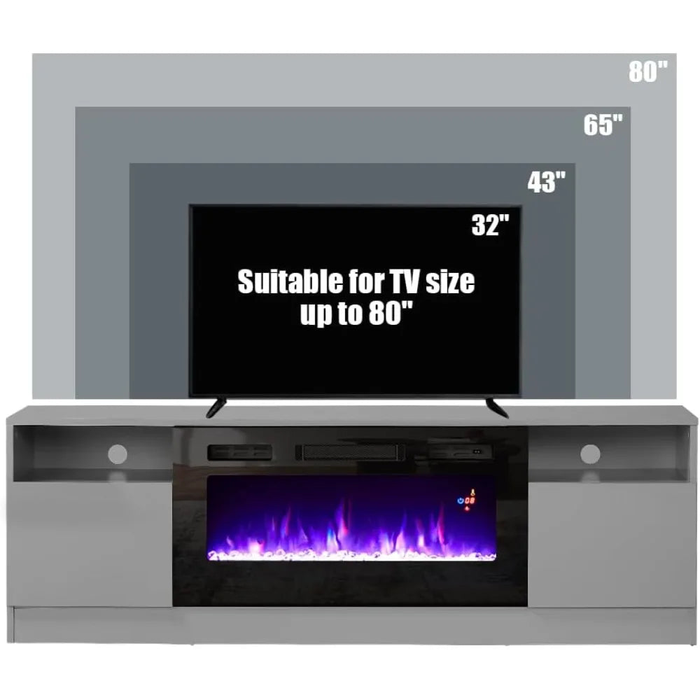 TV Stand With Fireplace LED Entertainment Center Modern Wood