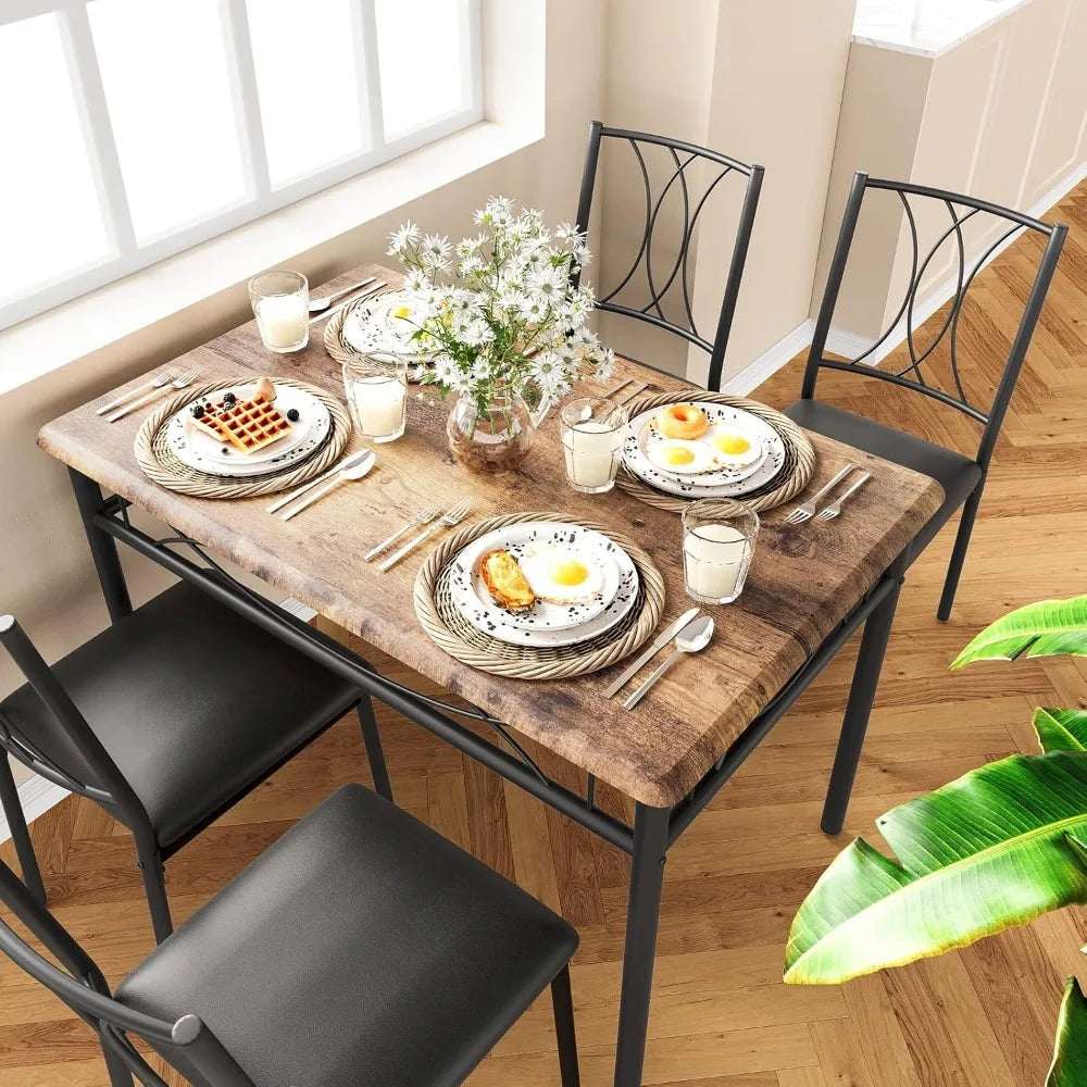 Rustic Rectangular Dining Table Set for Four Chairs