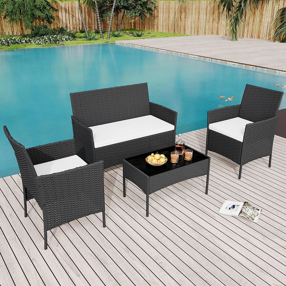 HiMISS 4-Piece PE Rattan Patio Set Outdoor Garden Table Chairs