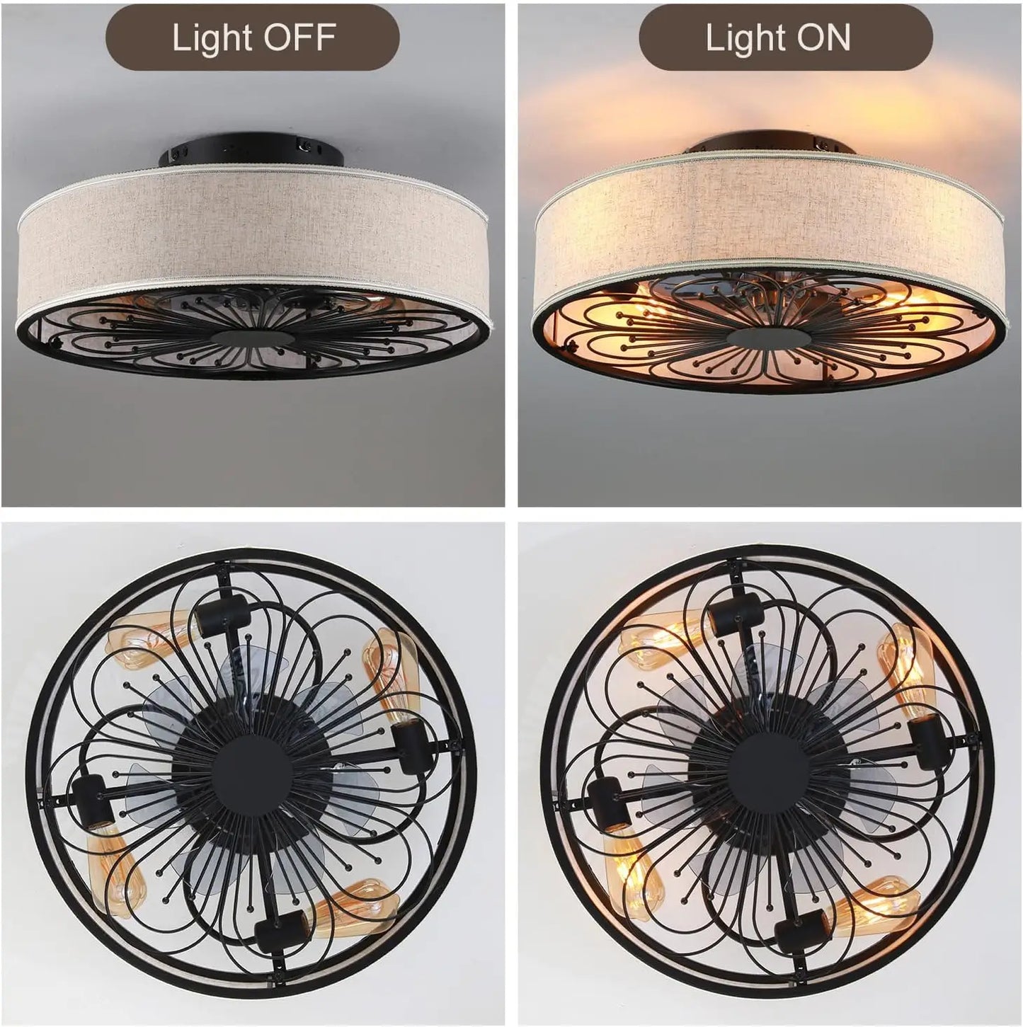 Boho Rattan Bladeless Ceiling Fan With Light and Remote