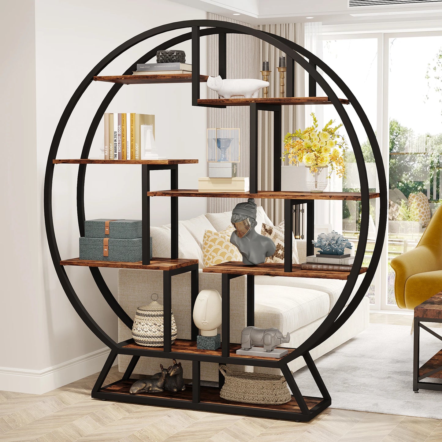 Tribesigns Round Etagere Bookcase With Staggered Shelves