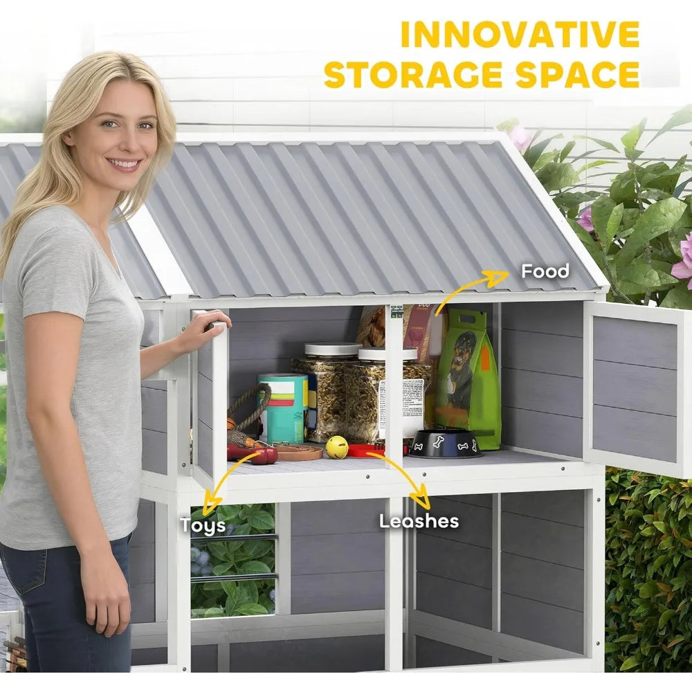 Wooden Dog House With Porch Storage And Ventilated Roof For Large Breeds