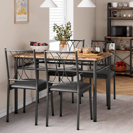 Rustic Rectangular Dining Table Set for Four Chairs