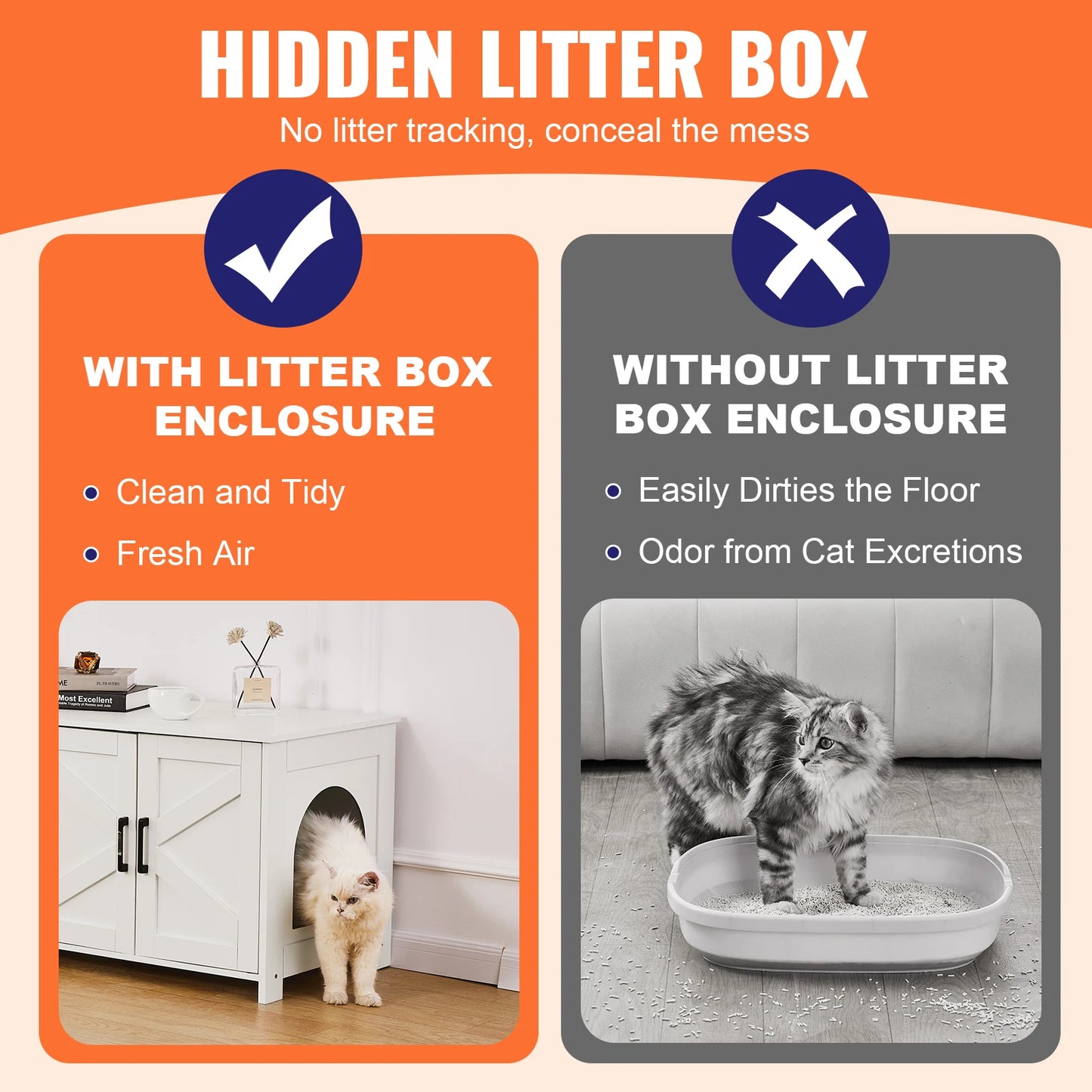 SucceBuy White Cat Litter Box Enclosure for Two Cats