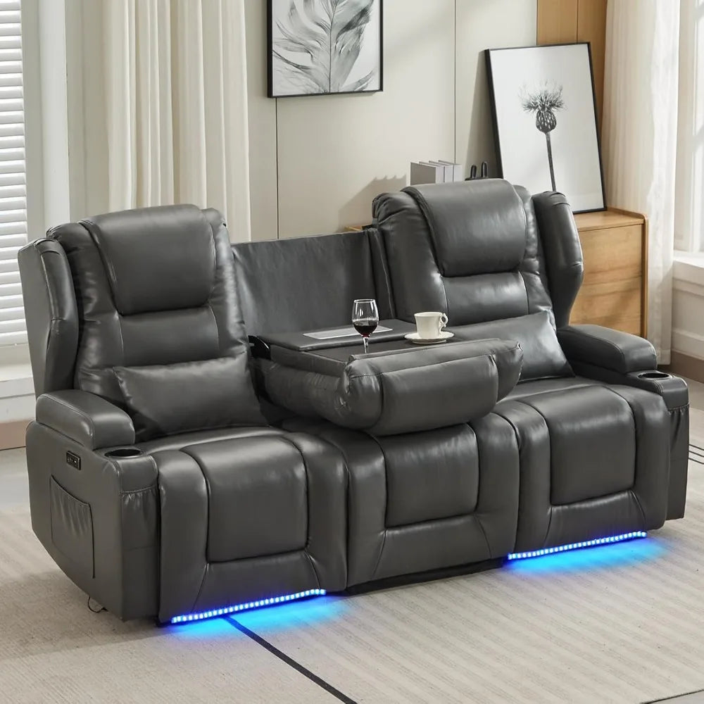 Power Recline Loveseat Sofa With USB Charger And LEDs