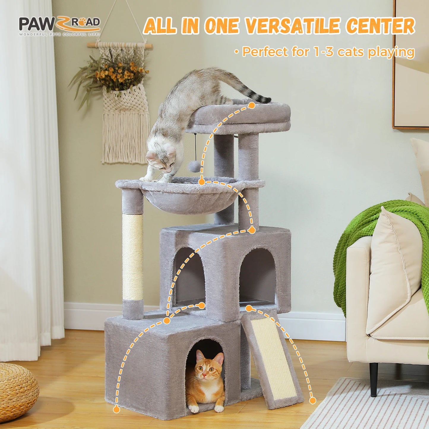 Large Multi-Level Cat Tree with Spacious Condos and Toys