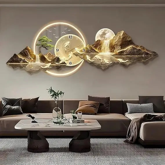 Modern 3D LED Wall Clock with Mountain View Design