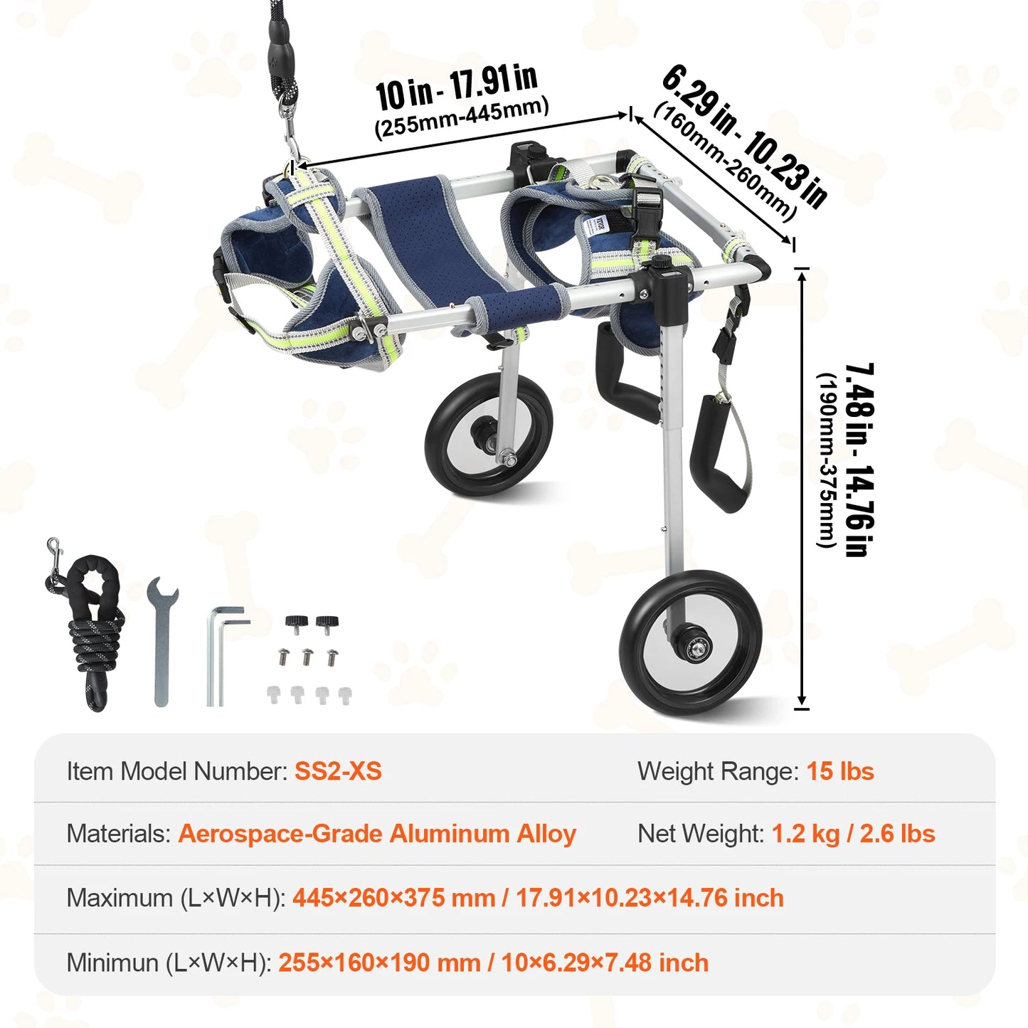 SucceBuy 2 Wheel Dog Wheelchair For Hind Legs Disabled Pets