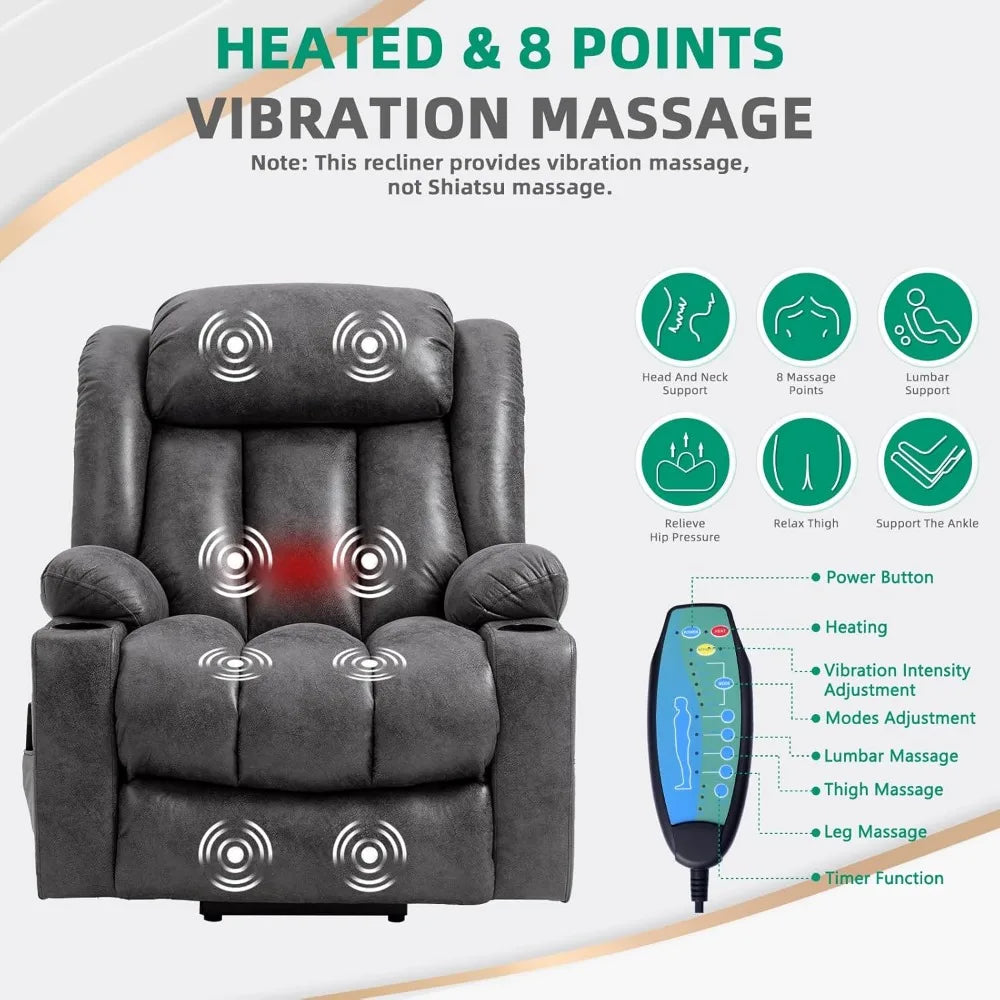 Tall Man Power Lift Recliner Chair With Massage And Heat