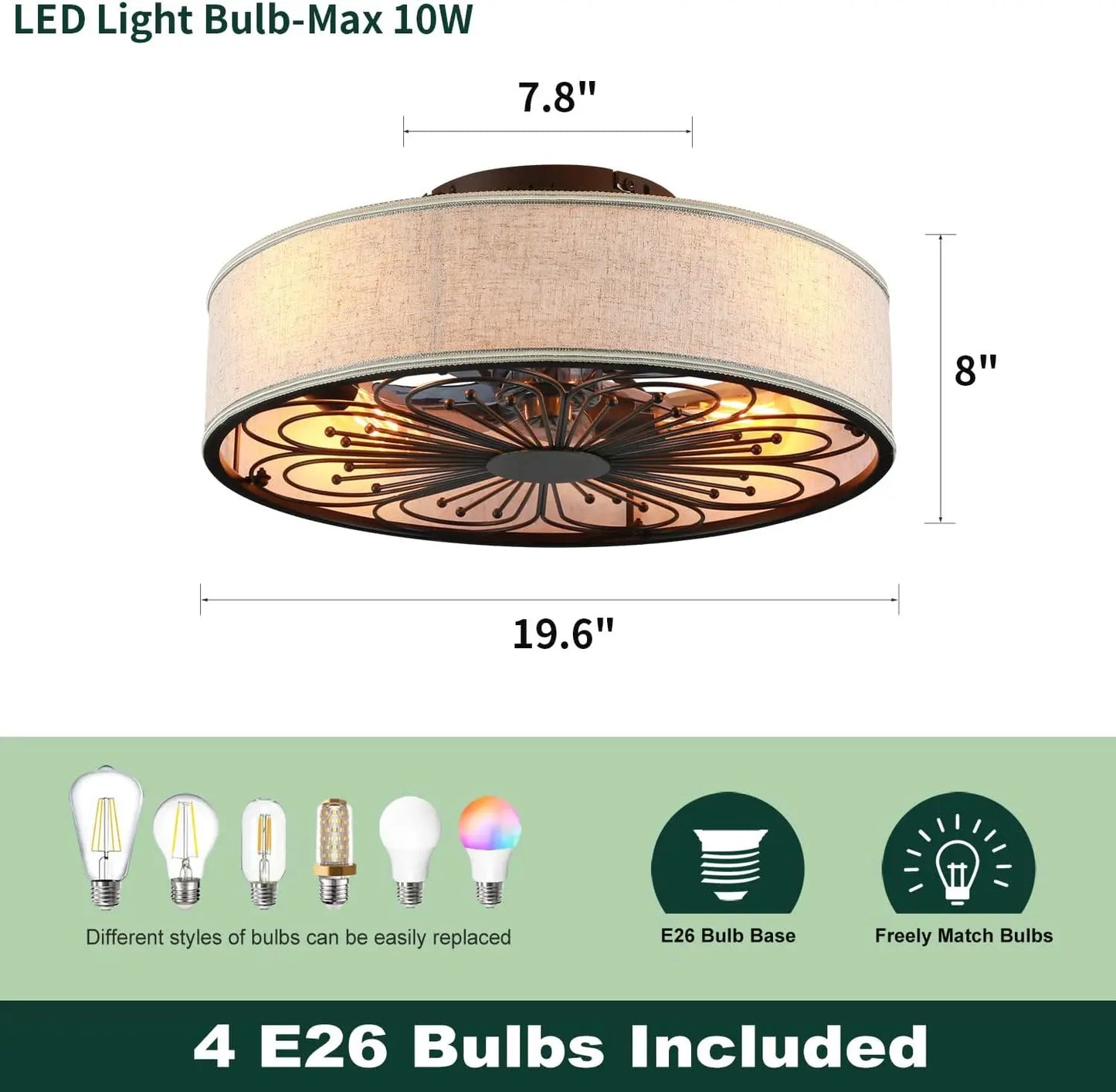 Boho Rattan Bladeless Ceiling Fan With Light and Remote