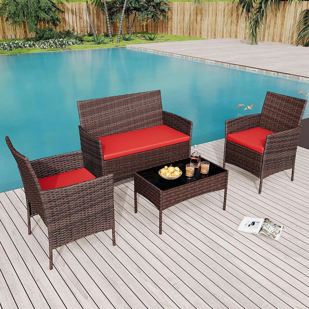 HiMISS 4-Piece PE Rattan Patio Set Outdoor Garden Table Chairs
