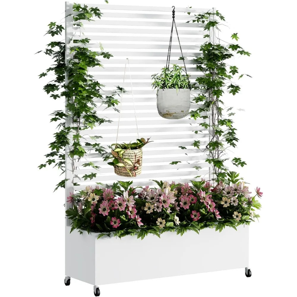 Metal Planter Box with Trellis Raised Garden Bed on Wheels