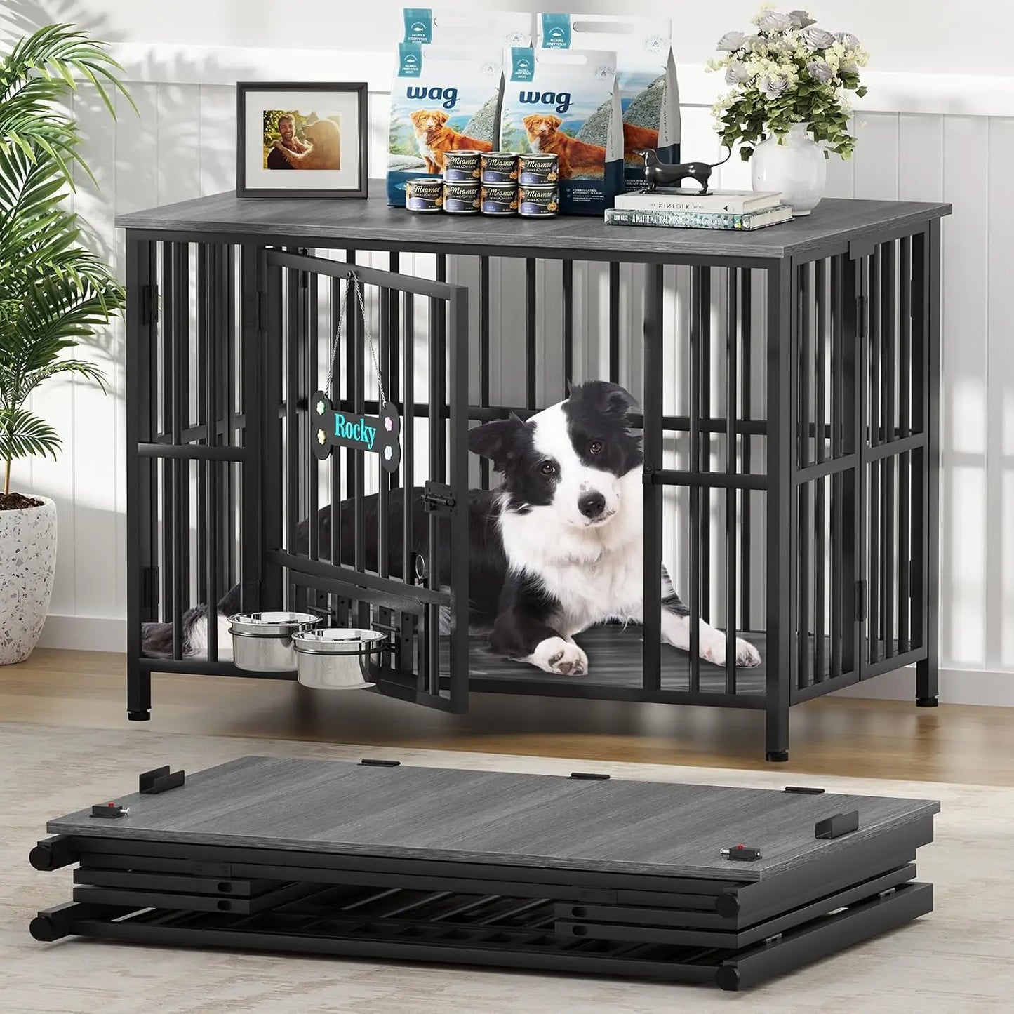Foldable Wooden Dog Crate Furniture Indoor Kennel Durable