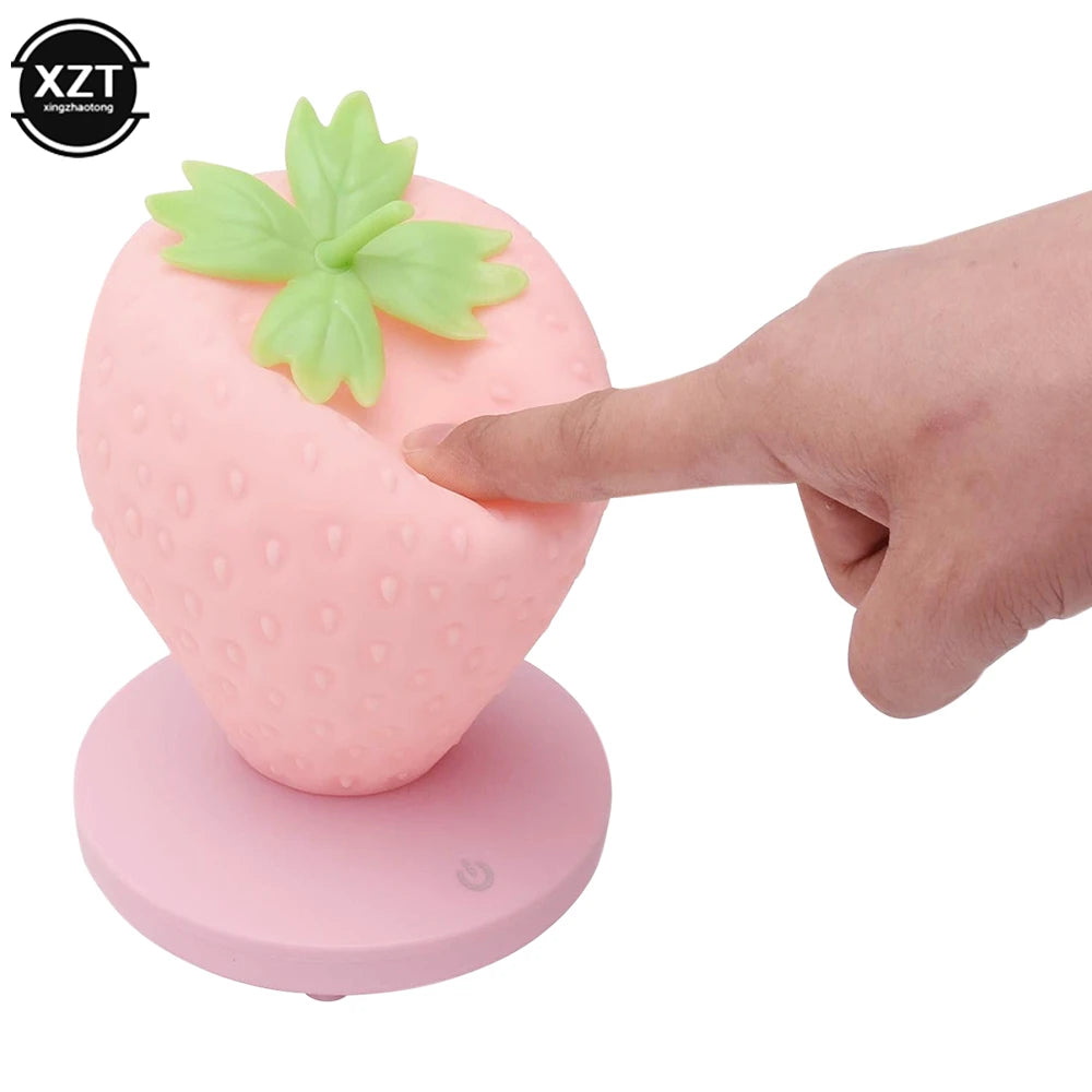 LED Strawberry Lamp Touch Sensor USB Rechargeable Dimmable Night Light