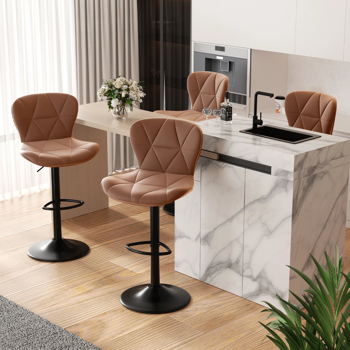 Bar Chairs 360 Degree Adjustable Faux Leather Backrest
