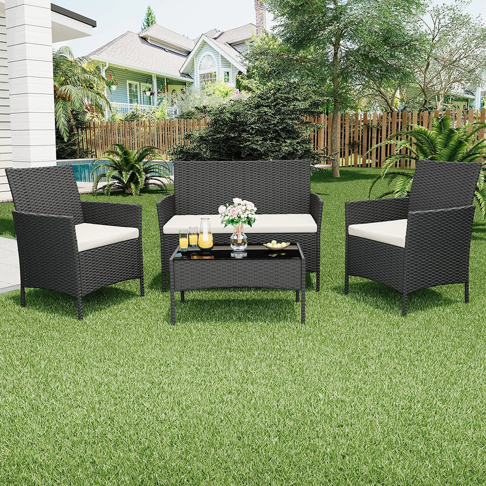 HiMISS 4-Piece PE Rattan Patio Set Outdoor Garden Table Chairs