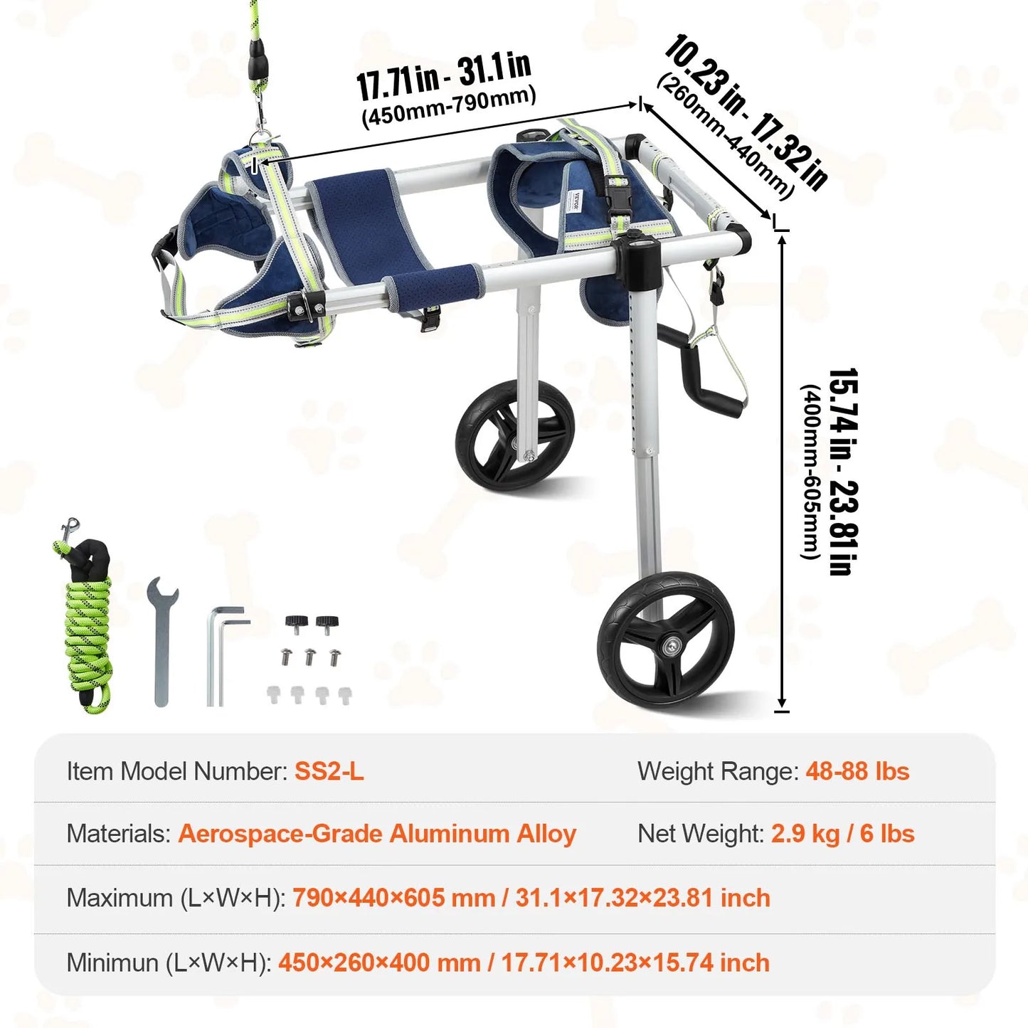 SucceBuy 2 Wheel Dog Wheelchair For Hind Legs Disabled Pets