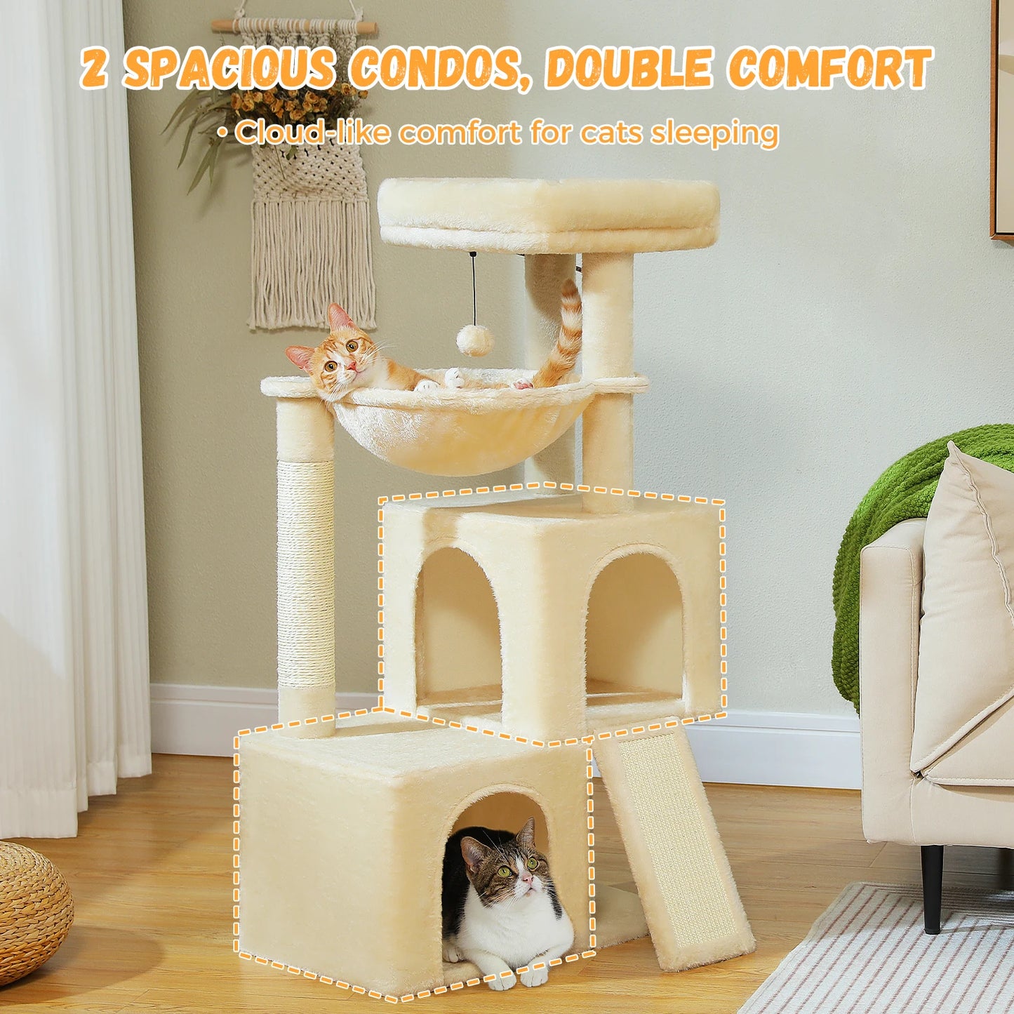 Large Multi-Level Cat Tree with Spacious Condos and Toys