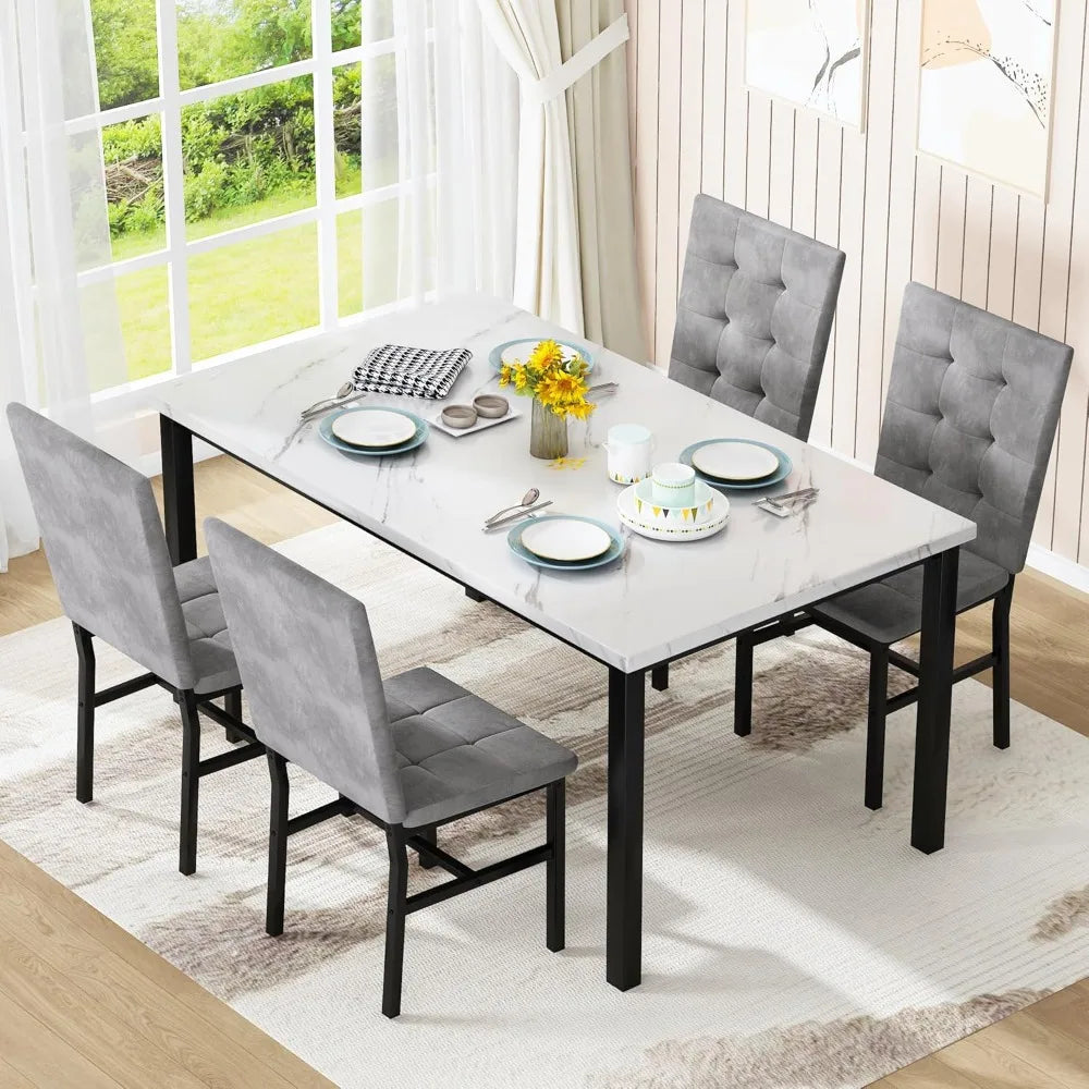Dining Table Set For Four With Faux Marble Finish Modern