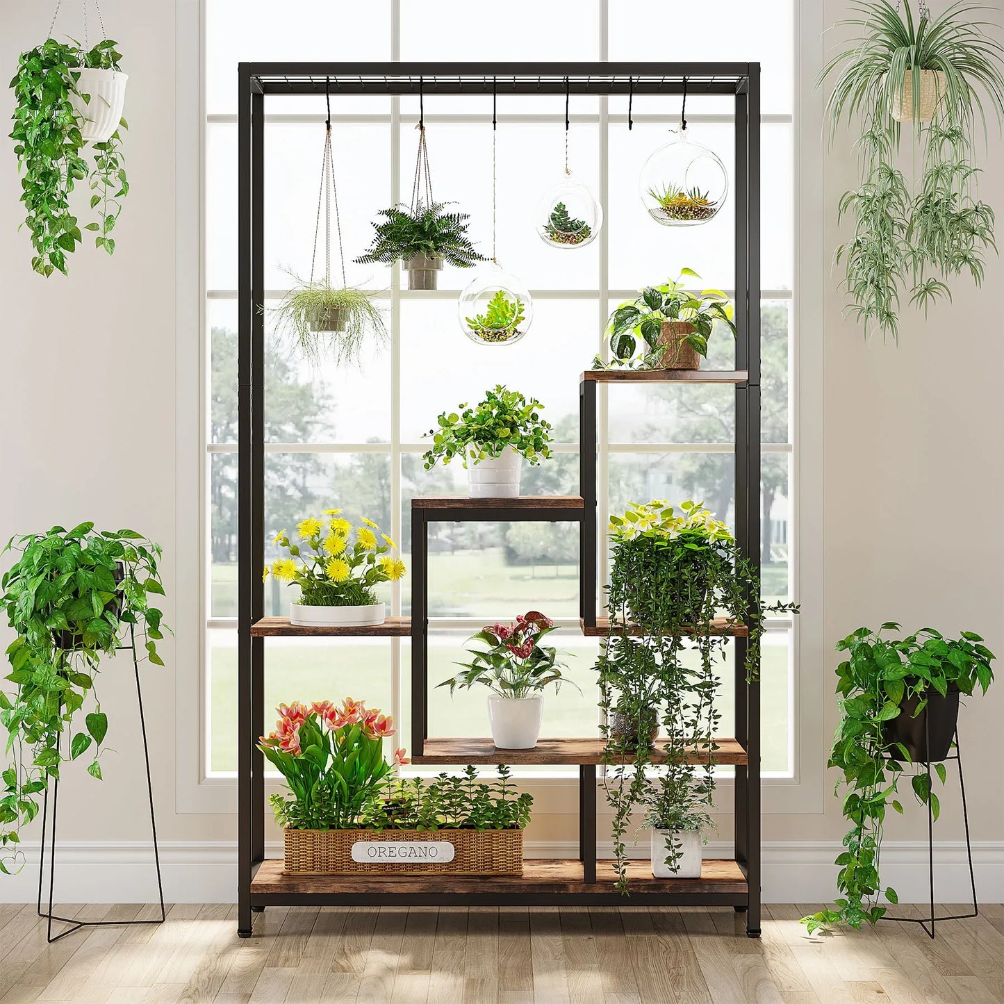Tribesigns 5-Tier Indoor Plant Stand With Metal Shelf And Hooks