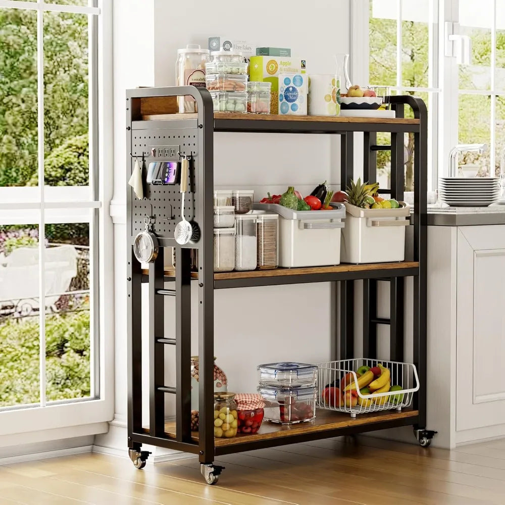 DAFIFY Kitchen Bakers Rack With Power Outlet And Pegboard