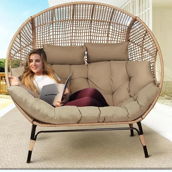 Double Egg Chair for Two Indoor Outdoor Brown Wicker