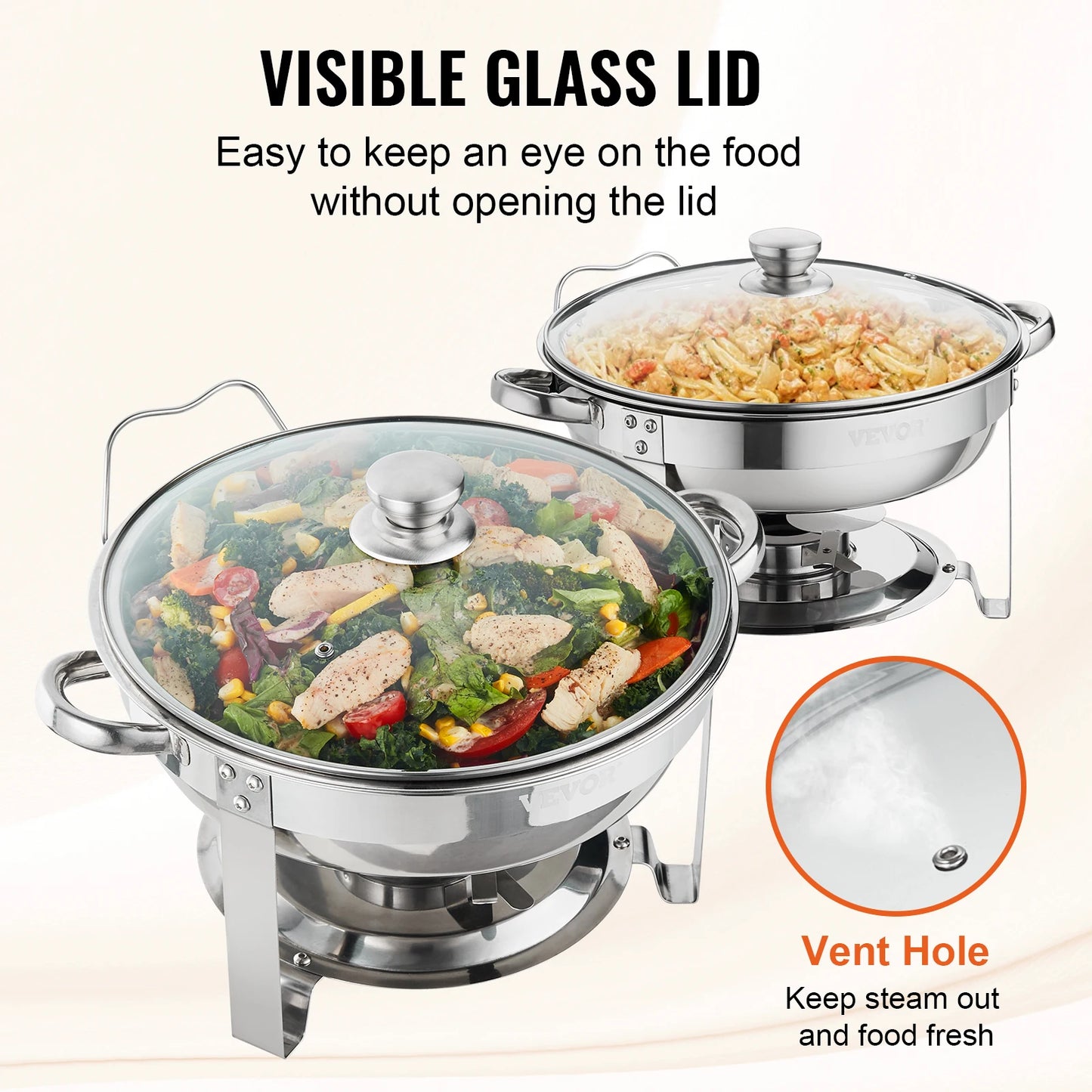VEVOR Two Pack Round Chafing Dish Set Stainless Steel