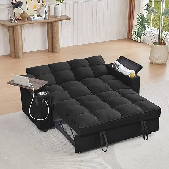 65 Inch Convertible Sleeper Sofa Bed with Chaise and USB Ports