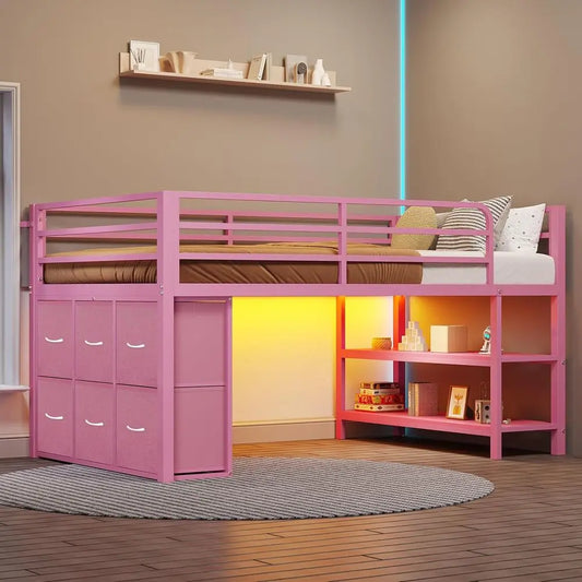 Low Loft Wood Storage Bed With Built In Led Lighting