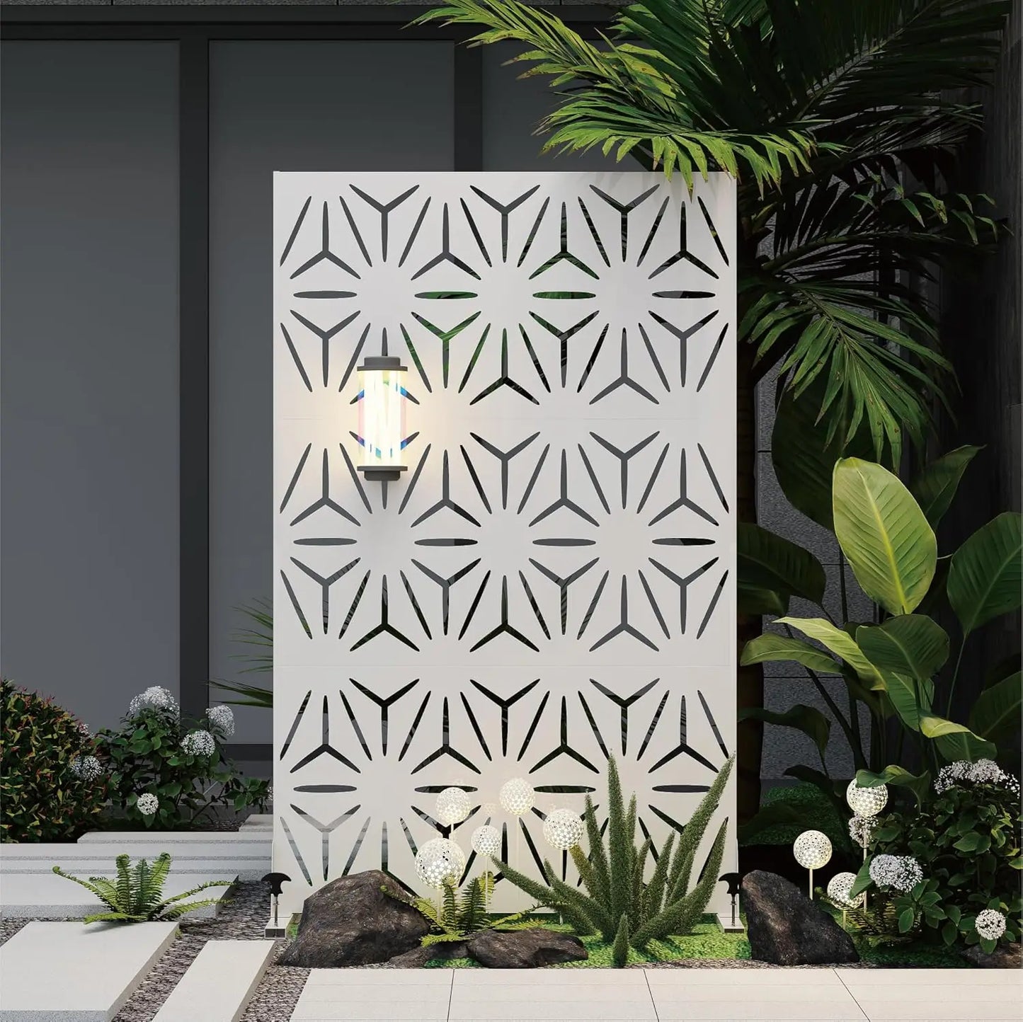 Outdoor Privacy Screen 72 Inch Modern Geometric Panels