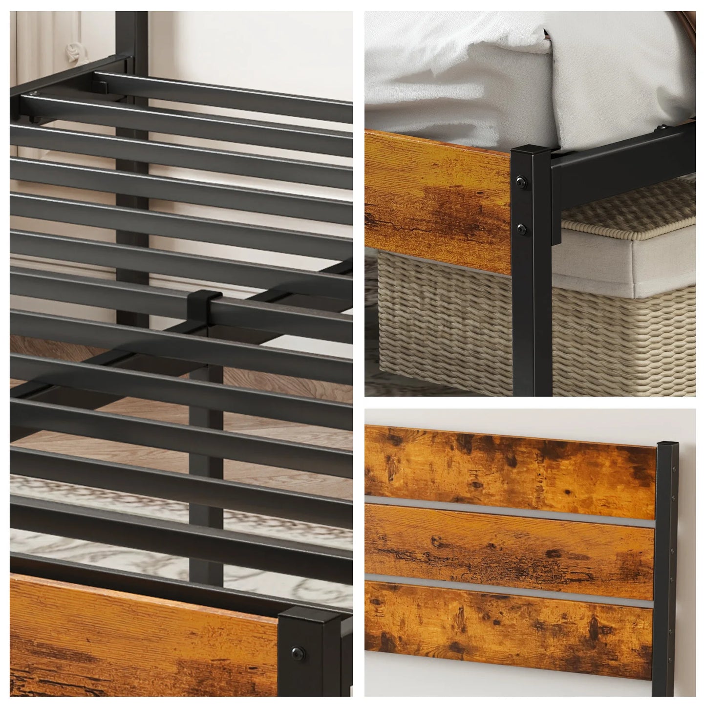 JHK Queen Size Metal Platform Bed Frame With Sturdy Slats
