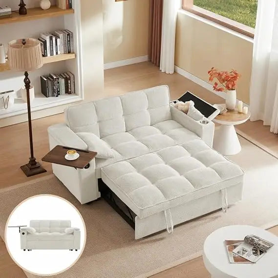 65 Inch Convertible Sleeper Sofa Bed with Chaise and USB Ports