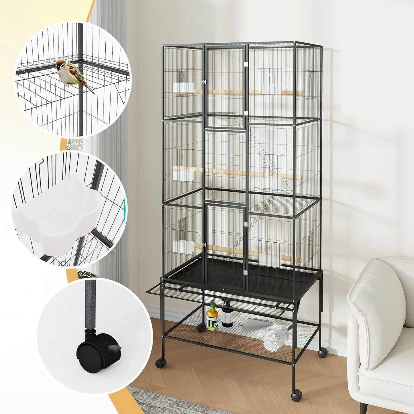 HiMISSCN Bird Cage With Rolling Storage Stands For Parrots
