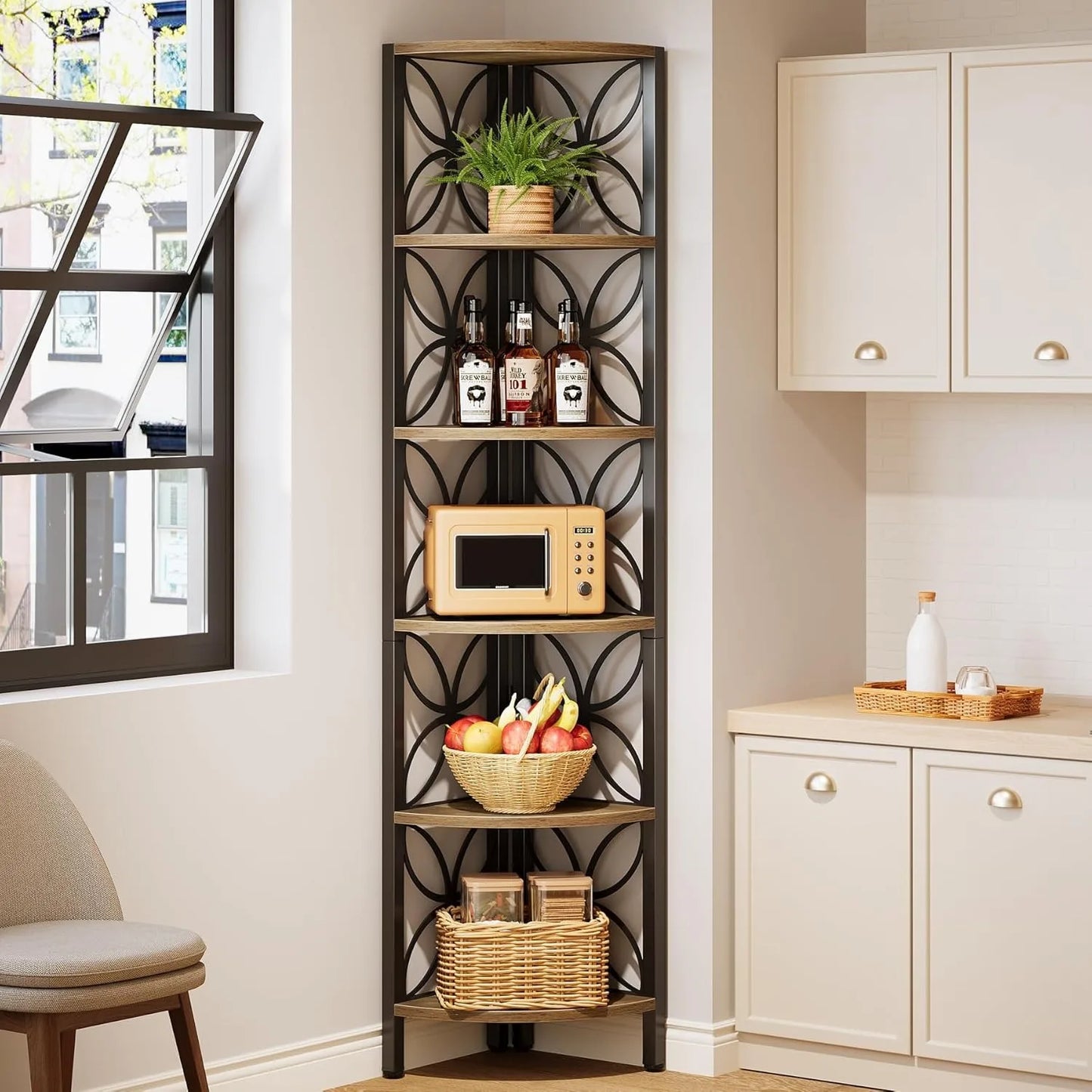 Little Tree 6 Tier Corner Shelf Industrial Bookshelf Display