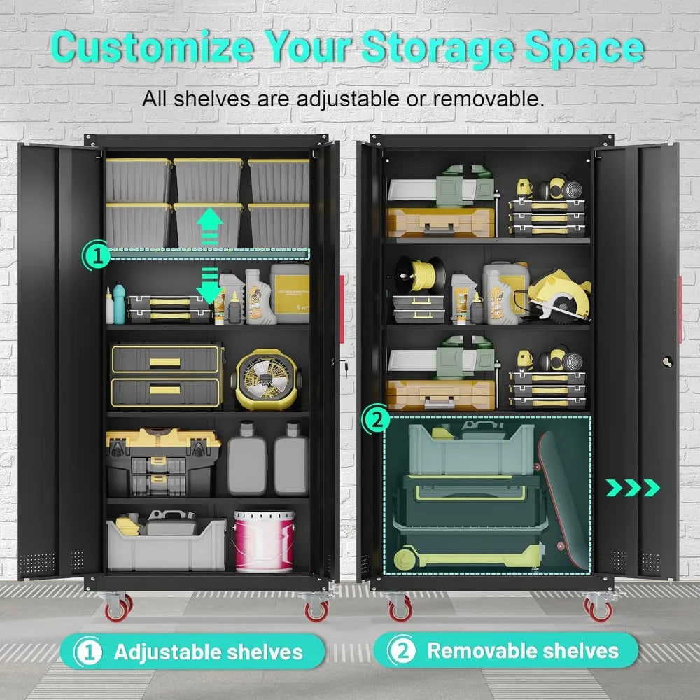 Heavy Duty Metal Garage Cabinet With Wheels And Adjustable Shelves