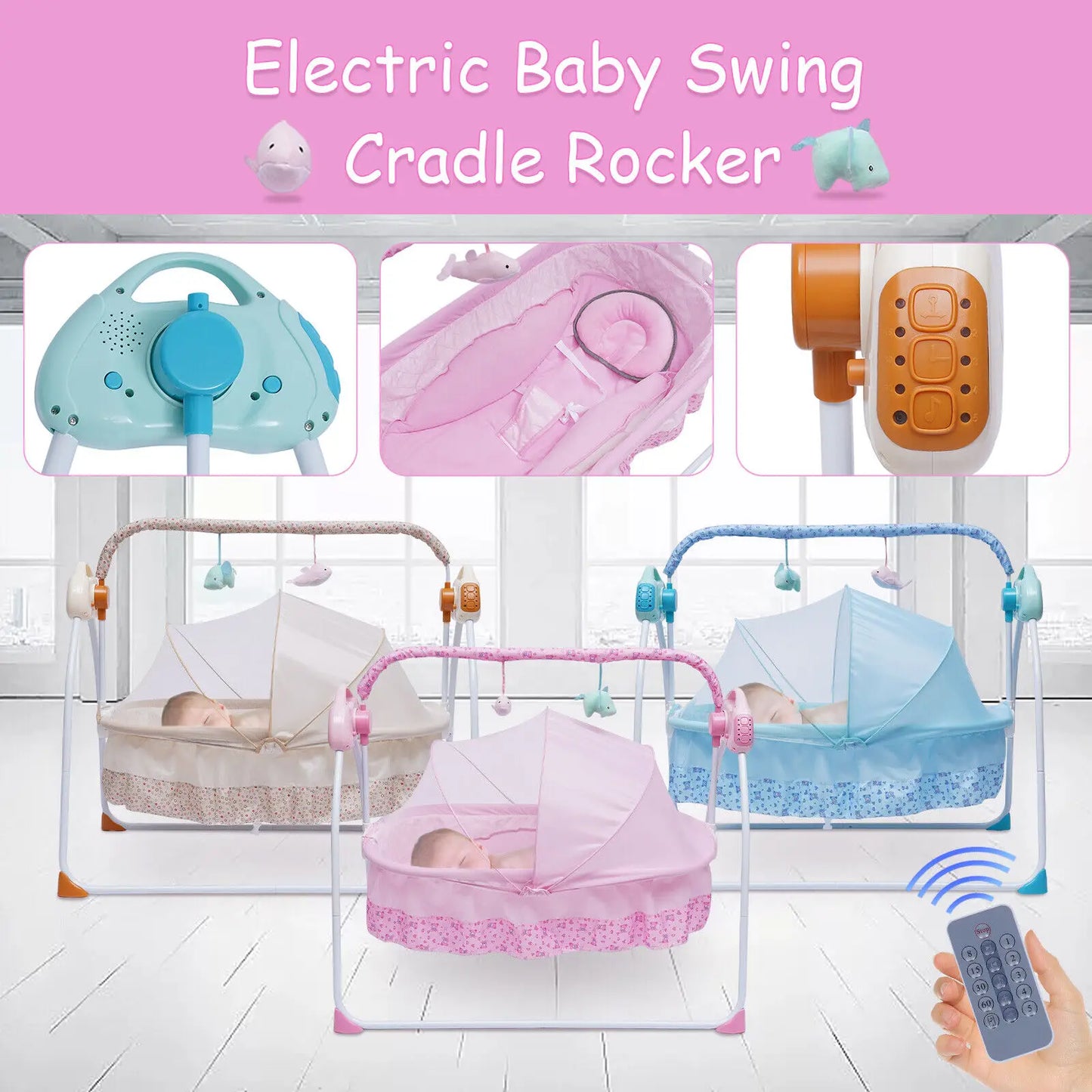 Electric Baby Cradle Auto Swing Rocker Bluetooth Music