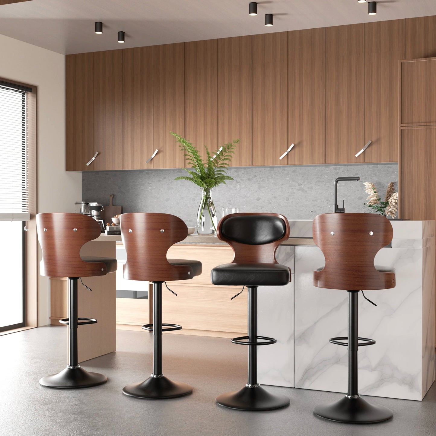 Solid Wood Rotating Bar Stool Set 2 Pieces With Backrest