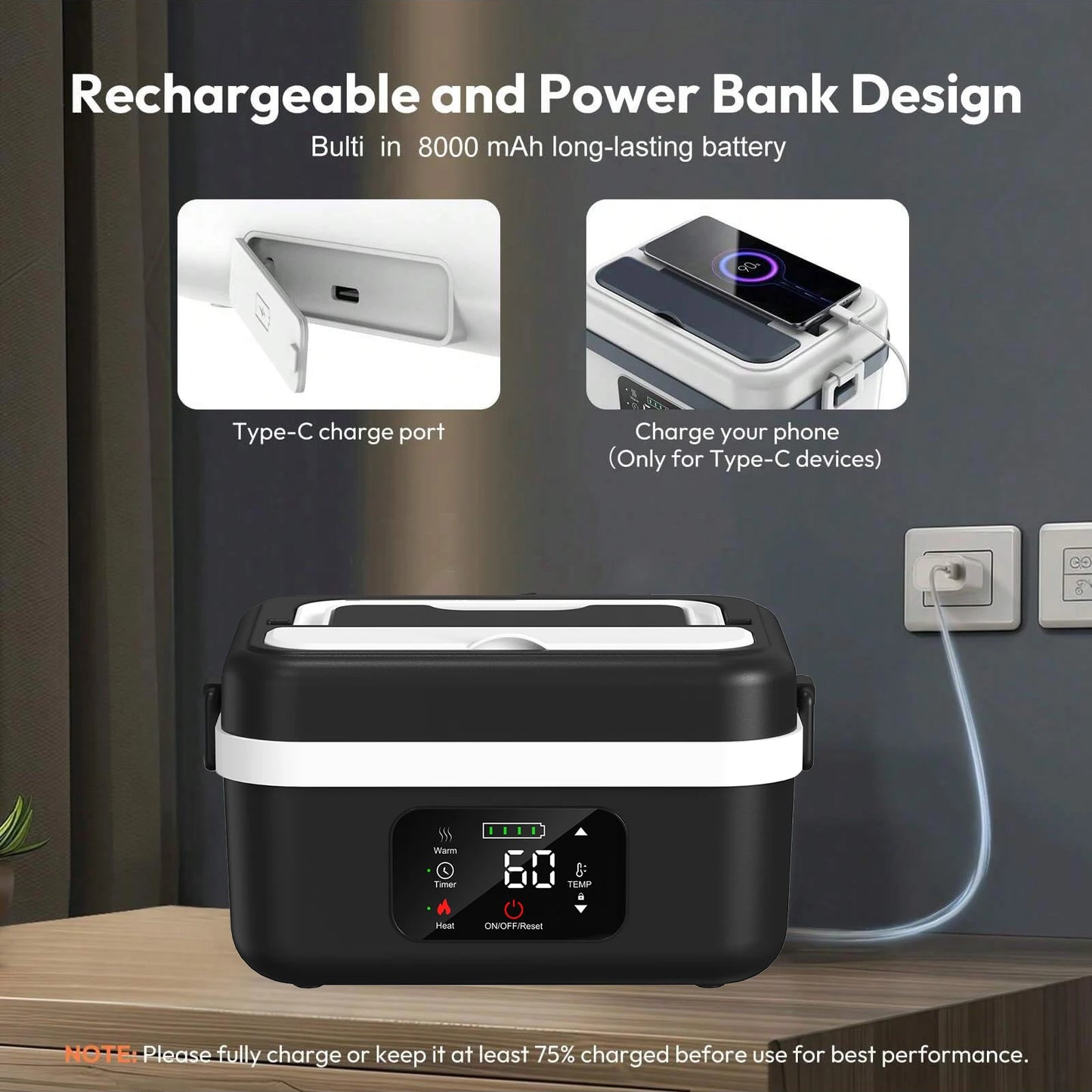 Wireless Insulated Lunch Box With Built In 8000mAh Battery