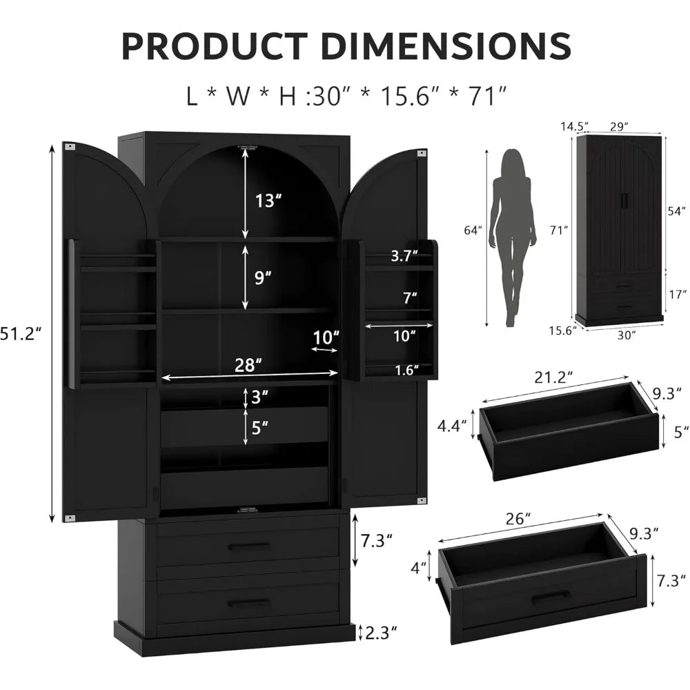 Freestanding Kitchen Pantry Cabinet With Adjustable Shelves And Drawers