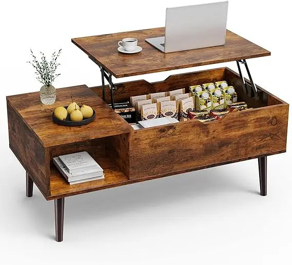 Lift Top Coffee Table With Storage Shelf And Hidden Compartment